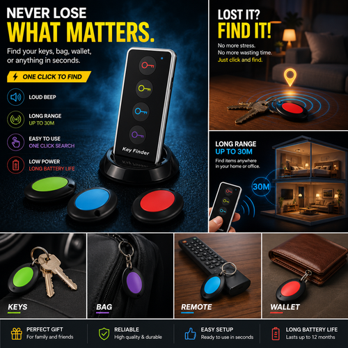 4-in-1 Wireless Key Finder with LED Torch | 1 Remote + 4 Receivers